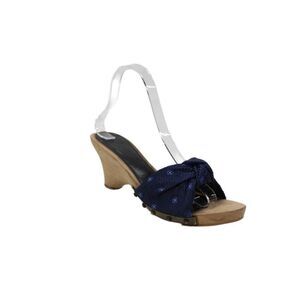 Lanvin Womens Satin Floral Print Slide On Sandal Heels Navy Blue Size 39 9